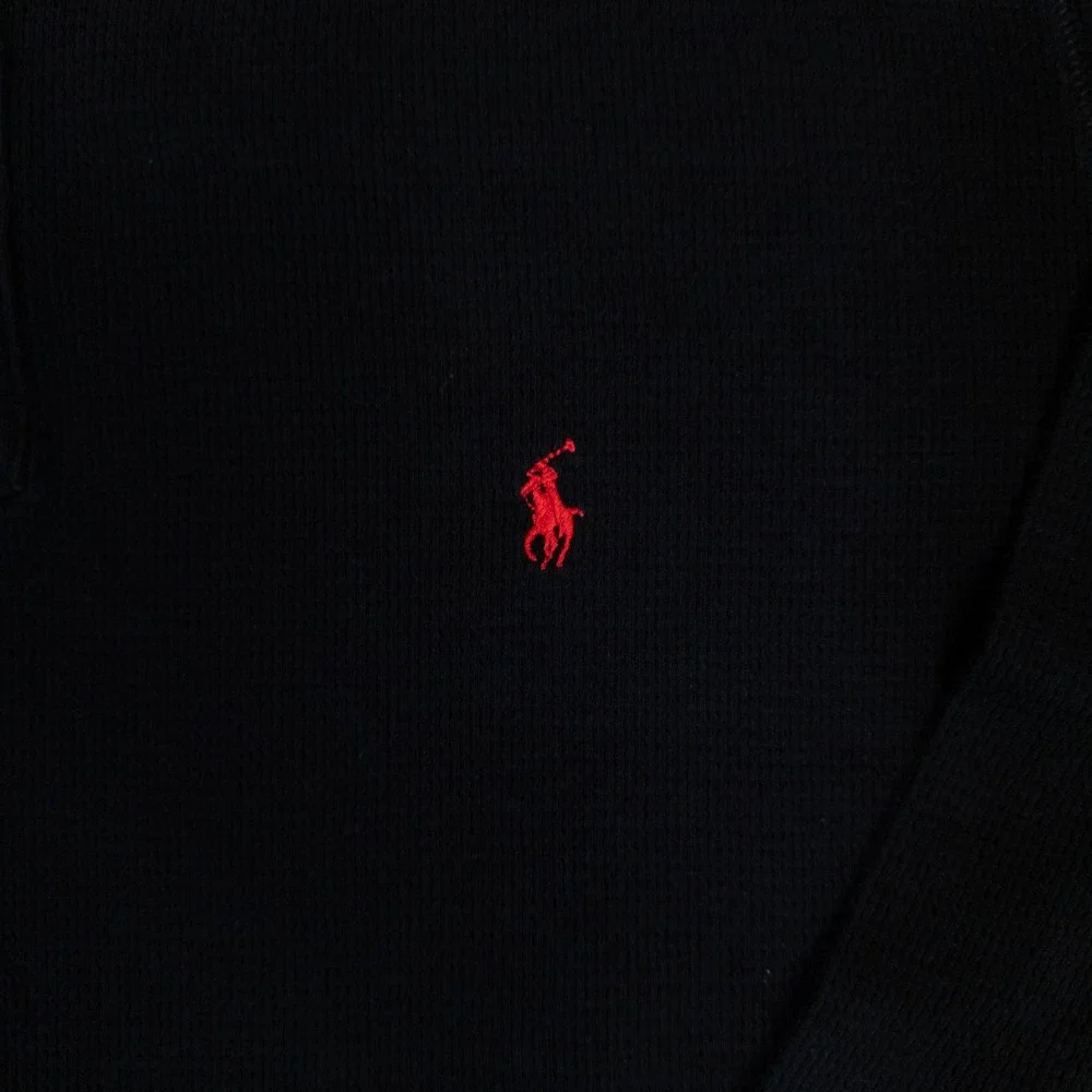 Polo Ralph Lauren Henley Shirt Mens Large Black Waffle Knit Thermal